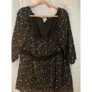 Venezia Flowy long sleeve blouse -‎ size 18/20 Black With White Polka Dots